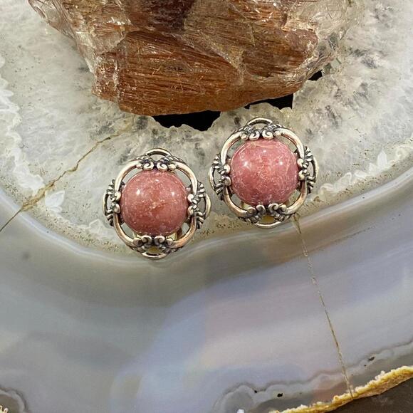 Carolyn Pollack Sterling Round Rhodonite Decorated Clip-On Earrings For Women - Picture 5 of 9